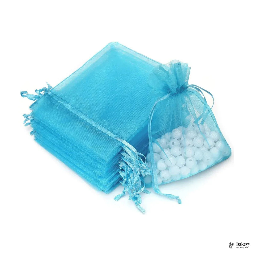 7x9Cm | Bright Blue Organza Potli Bags | Pack of 99