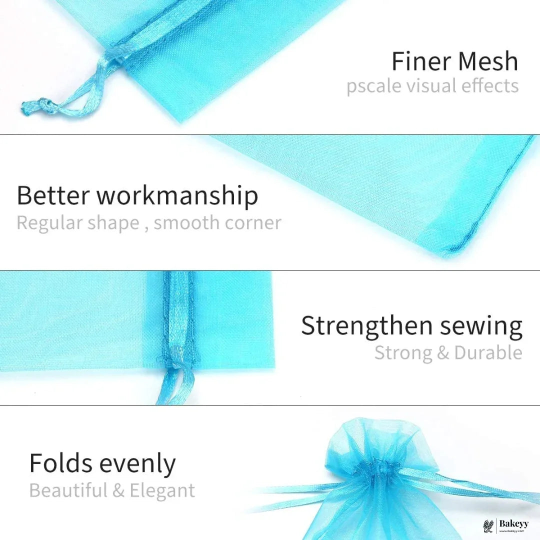 7x9Cm | Bright Blue Organza Potli Bags | Pack of 99