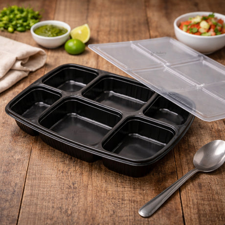 8 Compartment Plastic Meal Tray with Lid | Disposable Food Packaging Container for Takeaway Meals, Catering & Meal Prep | Pack of 25