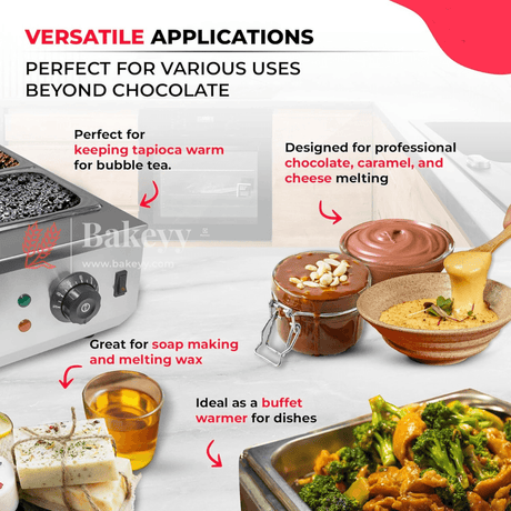 Professional 3 -Pot Chocolate Melting Machine | Dual Functionality for Effortless Dessert Creations - Bakeyy.com - India - Professional 3 -Pot Chocolate Melting Machine | Dual Functionality for Effortless Dessert Creations - Default Title