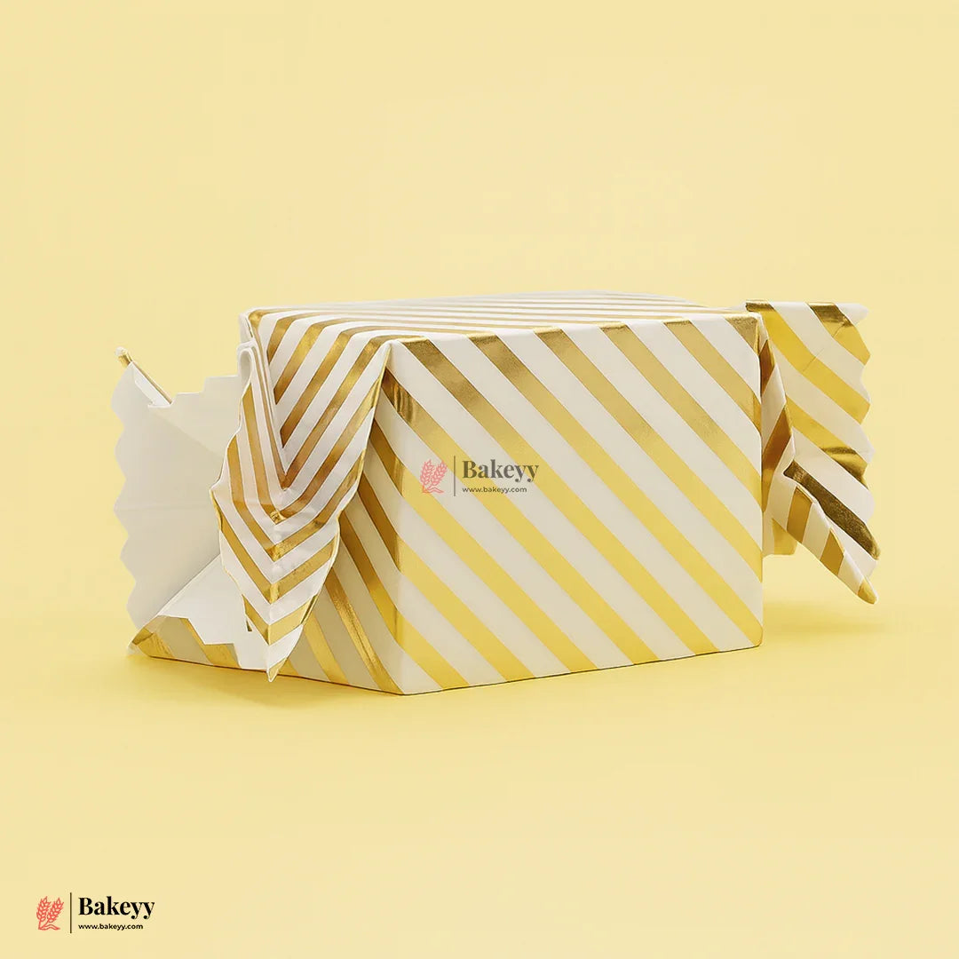 White & Metallic Gold Striped Gift Favour Boxes