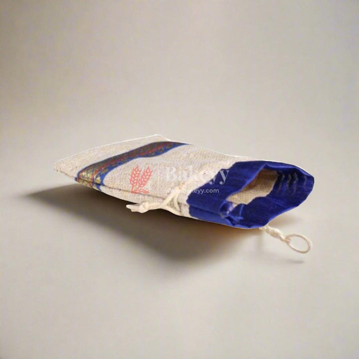 4x6 Inch | Elegant Jute Blue Drawstring Gift Bag | Drawstring Bags - Bakeyy.com