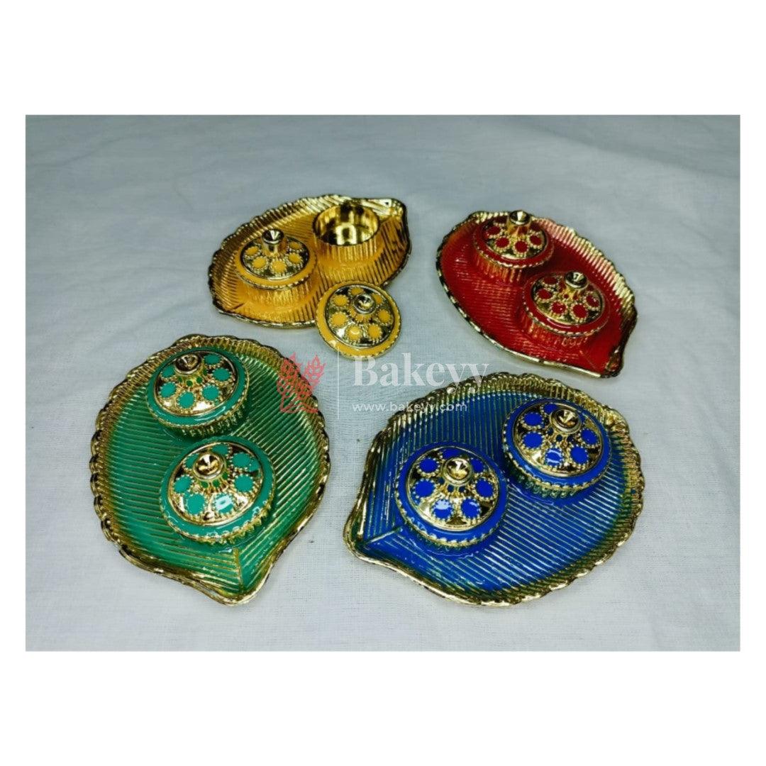 Plastic Kumkum Holder Stone Decorated 2-in-1 Haldi/Kumkum Holder- 2 - Bakeyy.com - India - Plastic Kumkum Holder Stone Decorated 2-in-1 Haldi/Kumkum Holder- 2 - Blue