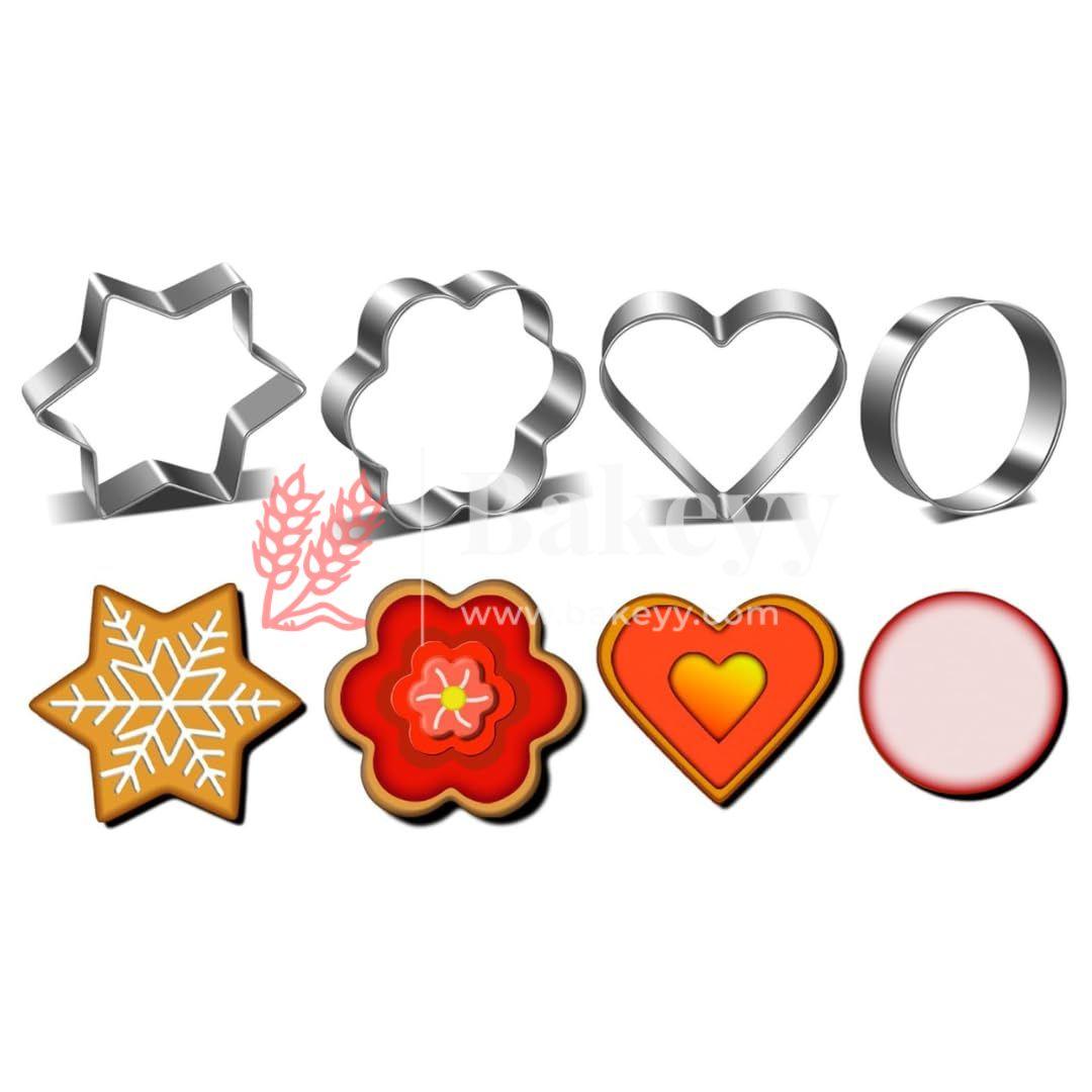 Cookie Cutters Set - Molds Cutter for Baking (Round, Heart, Flower and Star Cookie Cutters 2 of each) 8 pc - Bakeyy.com - India - Cookie Cutters Set - Molds Cutter for Baking (Round, Heart, Flower and Star Cookie Cutters 2 of each) 8 pc - Default Title