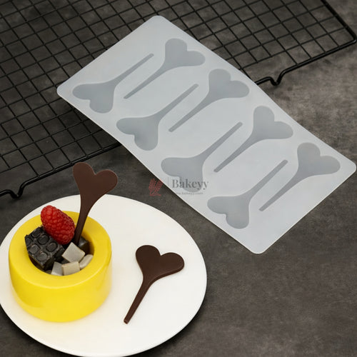 8 Cavity Heart Spoon Chocolate Garnishing Silicone Mould | Cake & Dessert Decoration Sheet | Pack of 1