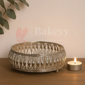 8_Inch_Elegant_Silver_Plated_Decorative_Pooja_Thali_Round_Metal_Tray_Home_Decor_Items_Decorative_Tray_img - Bakeyy.com