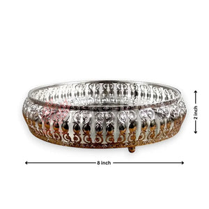 8_Inch_Elegant_Silver_Plated_Decorative_Pooja_Thali_Round_Metal_Tray_Home_Decor_Items_Decorative_Tray_img1 - Bakeyy.com