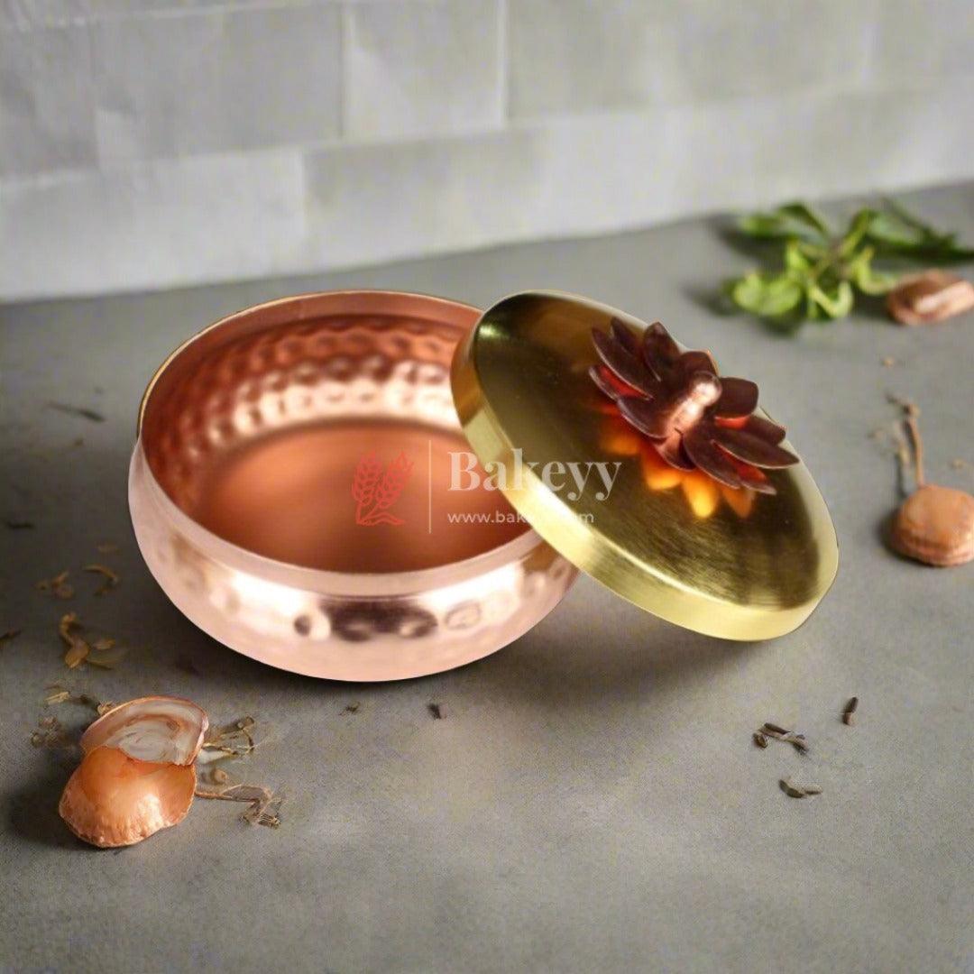 Hammered Copper Decorative Jar with Floral Lid | Copper tin & Copper lid - Bakeyy.com - India - Hammered Copper Decorative Jar with Floral Lid | Copper tin & Copper lid - Default Title