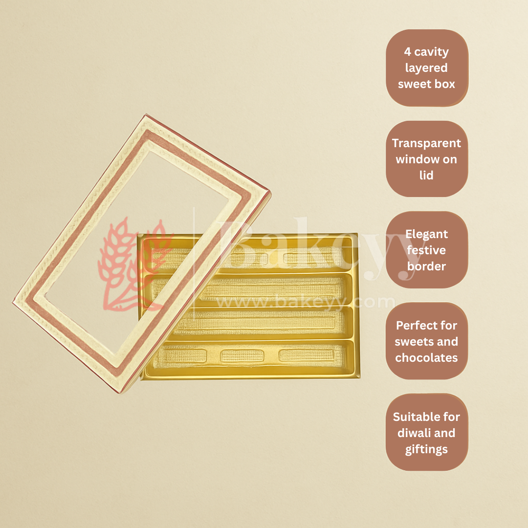 One Kg Sweet Box | Transparent Sweet box with Golden tray | Pack of 10