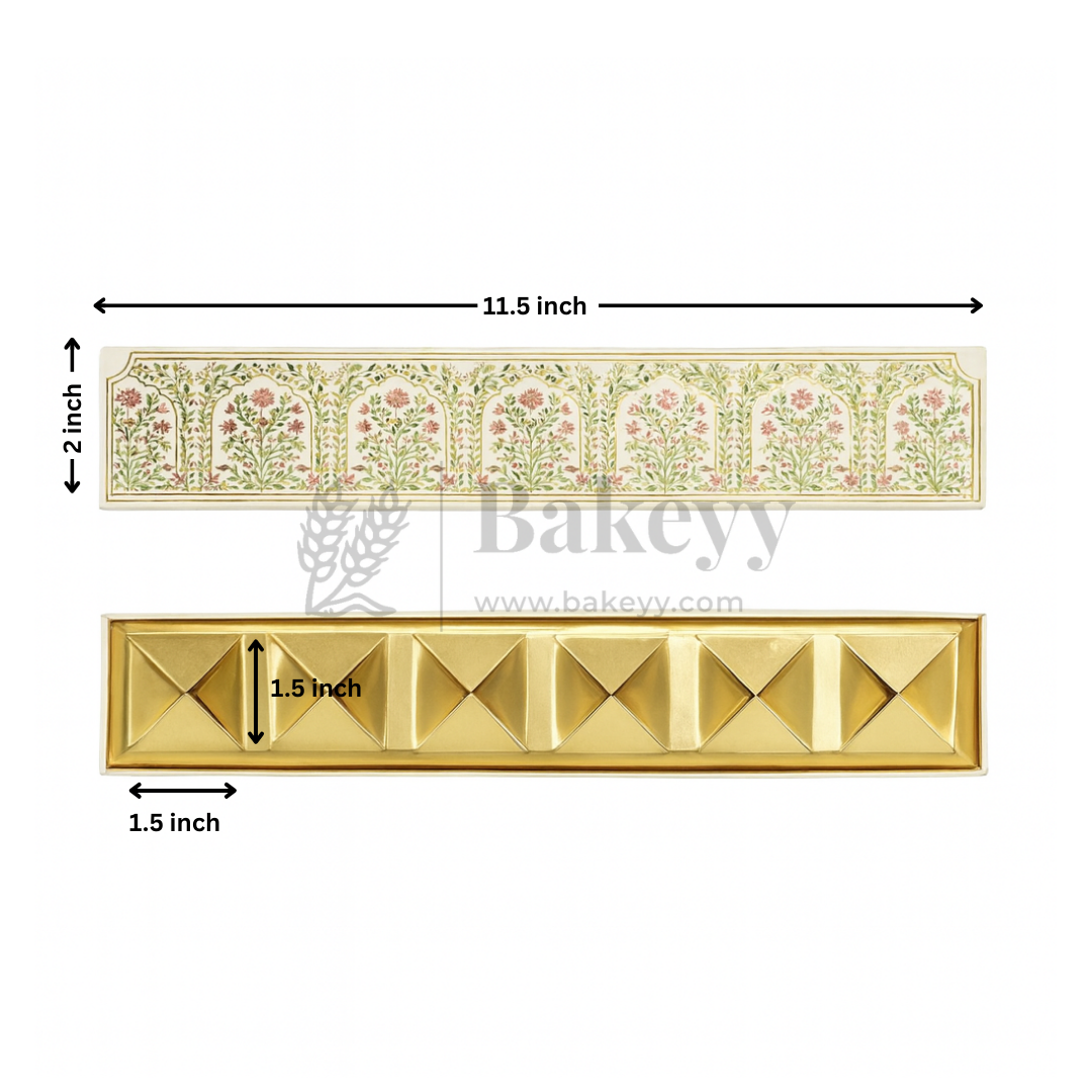 11.5x2 Inches | Rigid Chocolate Box with 6 Cavities | Floral Print | Sweet box | 1 Piece