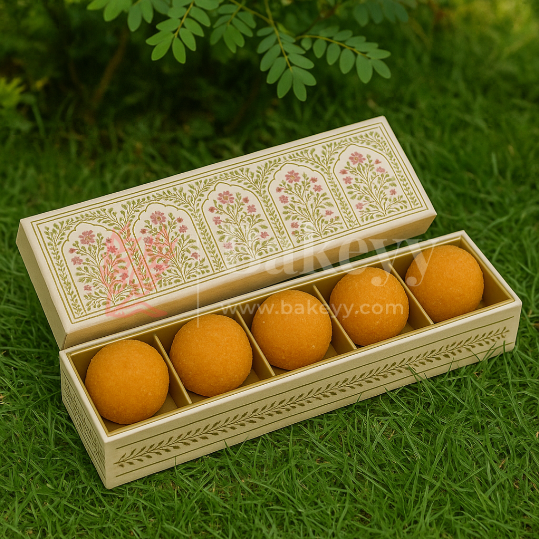11.5x2 Inches | Rigid Chocolate Box with 6 Cavities | Floral Print | Sweet box | 1 Piece