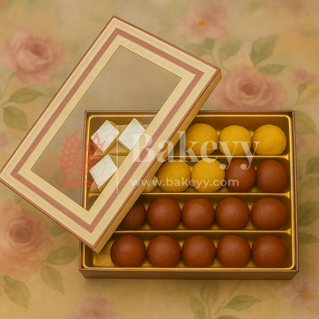 One Kg Sweet Box | Transparent Sweet box with Golden tray | Pack of 10
