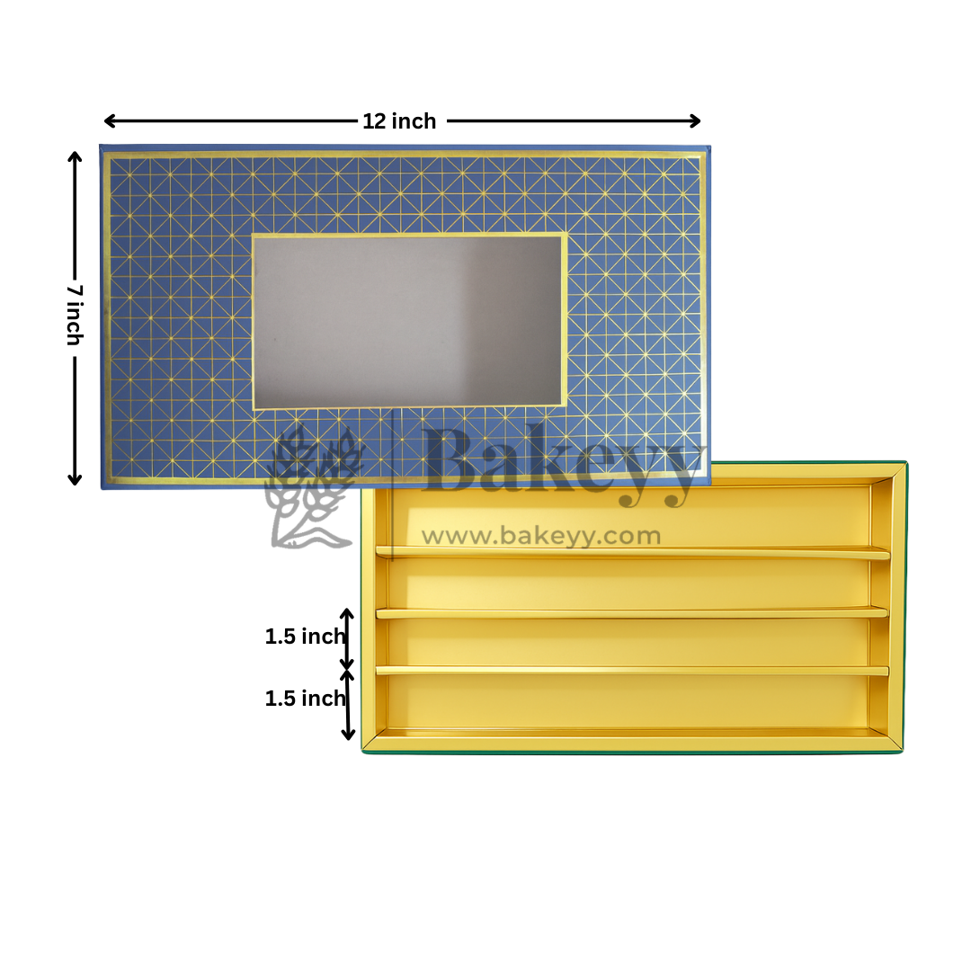 One Kg Sweet Box | 12.5x7.5x1.5 Inch | Blue Sweet and Chocolate box with Golden tray | 1 Piece