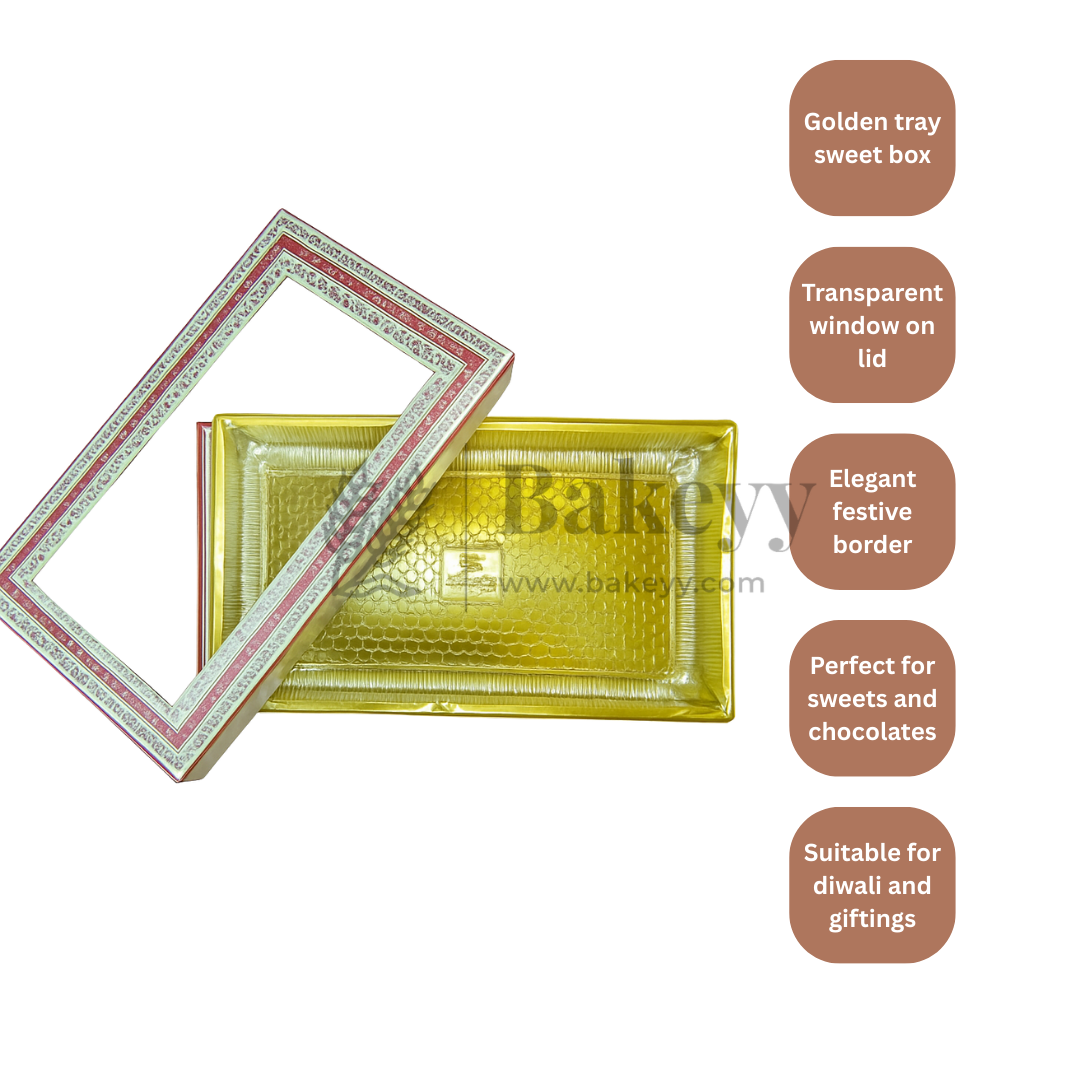 Half Kg Sweet Box | Transparent Sweet box with Golden tray | Pack of 10