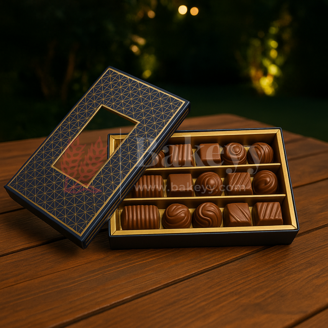 One Kg Sweet Box | 12.5x7.5x1.5 Inch | Blue Sweet and Chocolate box with Golden tray | 1 Piece