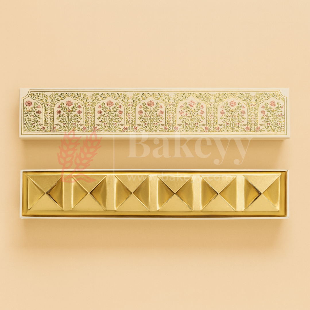 11.5x2 Inches | Rigid Chocolate Box with 6 Cavities | Floral Print | Sweet box | 1 Piece