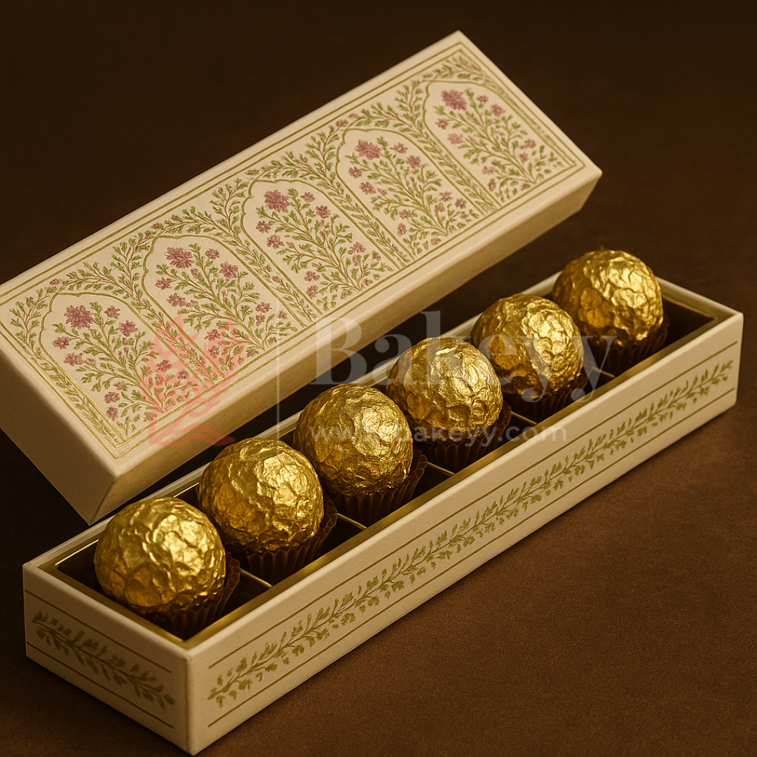 11.5x2 Inches | Rigid Chocolate Box with 6 Cavities | Floral Print | Sweet box | 1 Piece