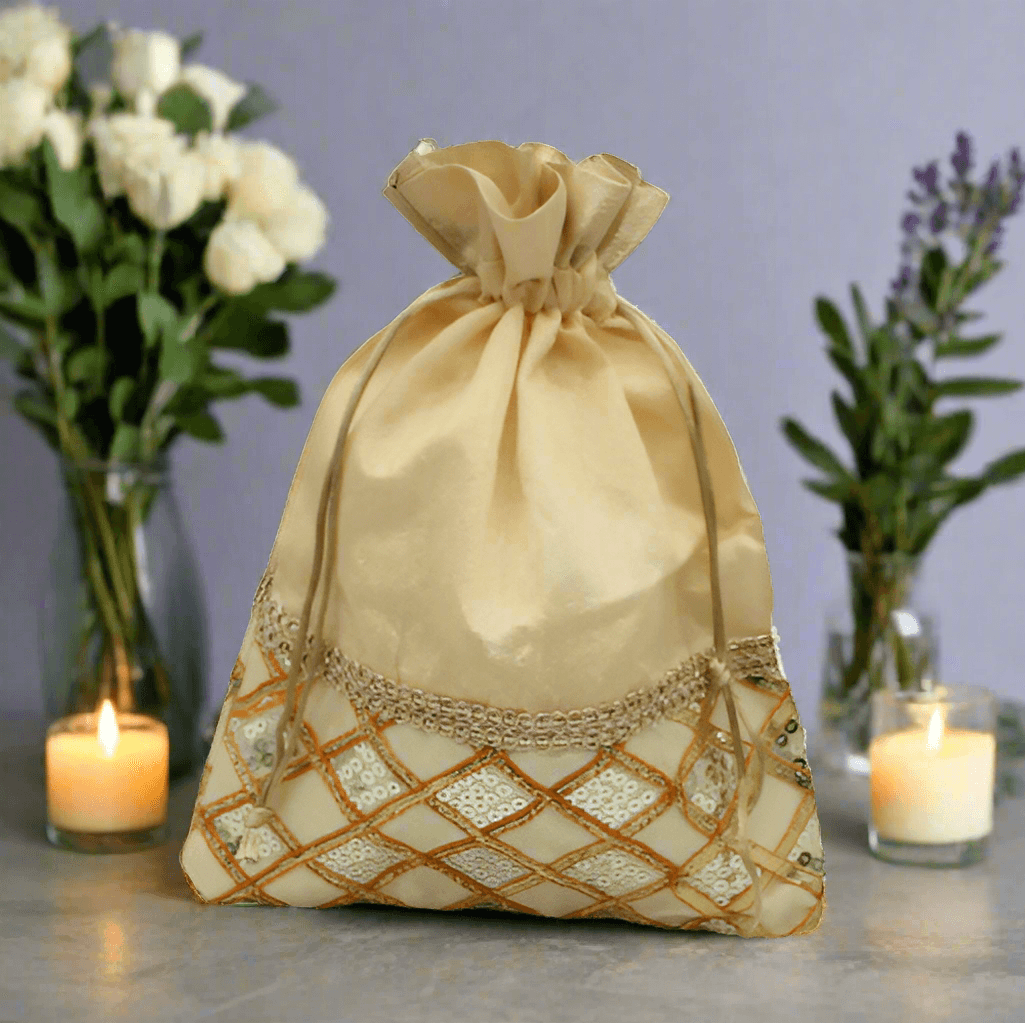 20x25 CM Design Potli Bag | Gold | Pack Of 10 - Bakeyy.com - India - 20x25 CM Design Potli Bag | Gold | Pack Of 10 - Default Title