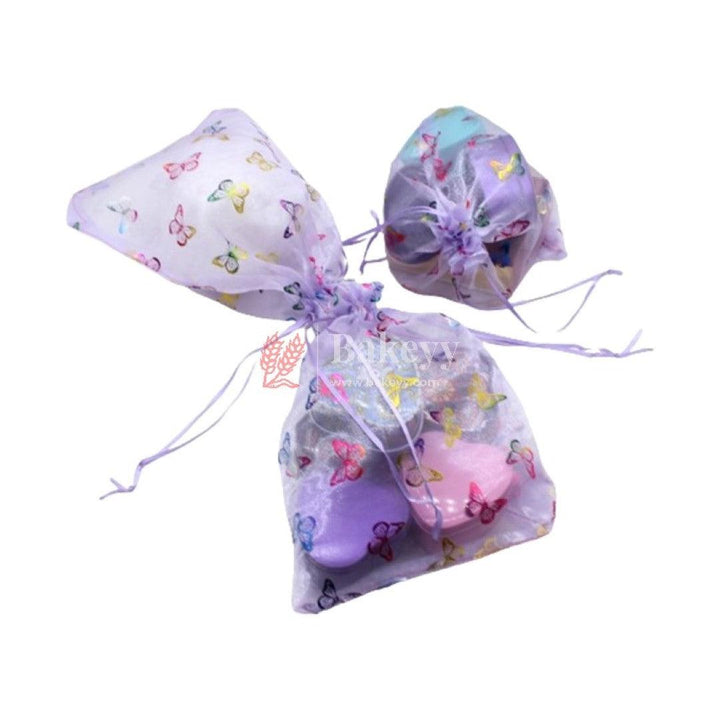 8x10 Inch | Butterfly Designs Organza Potli Bags | Pack of 50 | Purple Color | Candy Bag - Bakeyy.com