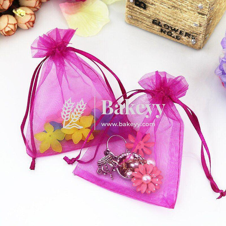 8x10 Inch | Organza Potli Bags | Dark Pink Colour | Candy Bag - Bakeyy.com