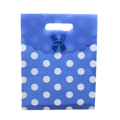 8x12 Inch Pvc Bag Polka Dot With Bow | Large | Blue Colour | Pack of 10 - Bakeyy.com
