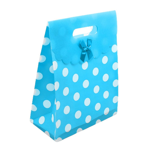 8x12 Inch Pvc Bag Polka Dot With Bow | Large | Sky Blue Colour | Pack of 10 - Bakeyy.com