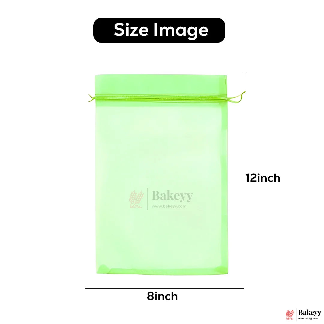 8x12 Inch Premium Green Organza Gift Pouch  Drawstring Bag | Pack Of 50