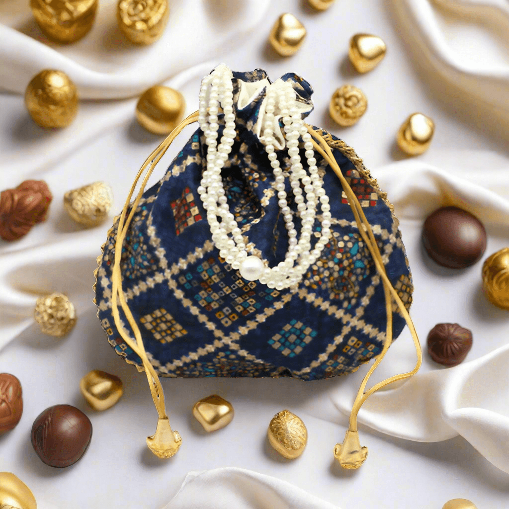 20x24 CM Fancy Potli Bag Return Gifts For Ladies | Gold &amp; Navy Blue - Bakeyy.com - India - 20x24 CM Fancy Potli Bag Return Gifts For Ladies | Gold &amp; Navy Blue - Default Title