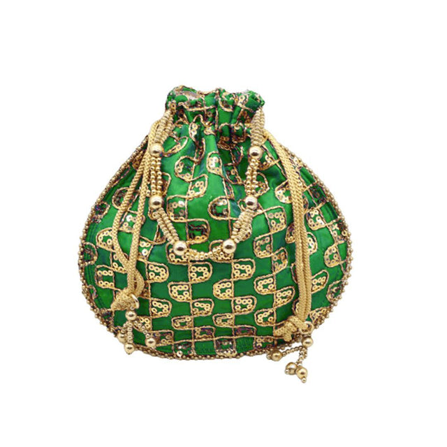 20x24 CM Fancy Potli Bag Return Gifts For Ladies | Green Colour - Bakeyy.com - India - 20x24 CM Fancy Potli Bag Return Gifts For Ladies | Green Colour - Default Title