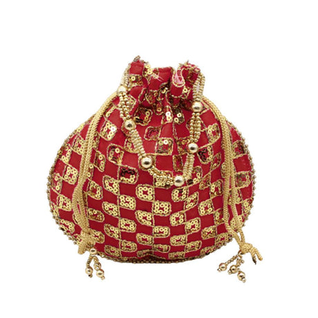20x24 CM Fancy Potli Bag Return Gifts For Ladies | Maroon Colour - Bakeyy.com - India - 20x24 CM Fancy Potli Bag Return Gifts For Ladies | Maroon Colour - Default Title