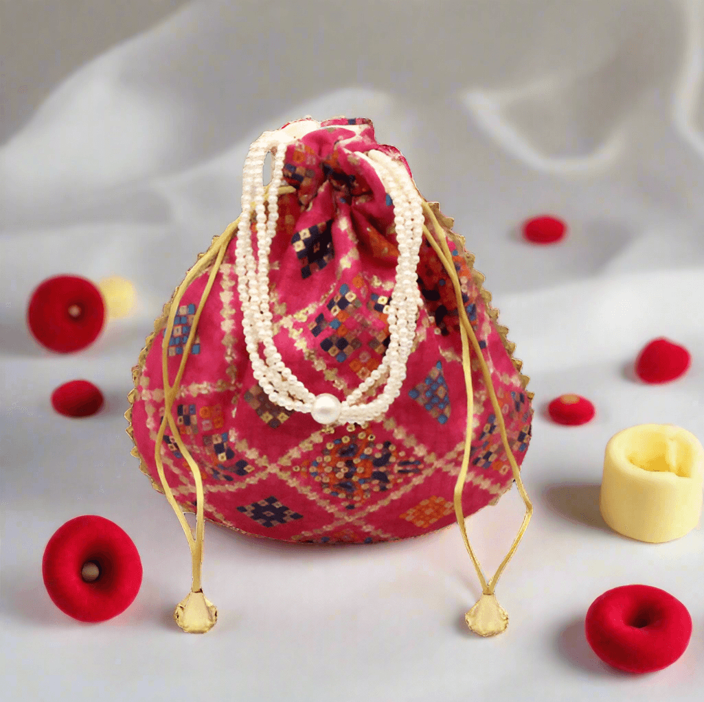 20x24 CM Fancy Potli Bag Return Gifts For Ladies | Multicolour With Rose Pink Colour - Bakeyy.com - India - 20x24 CM Fancy Potli Bag Return Gifts For Ladies | Multicolour With Rose Pink Colour - Default Title