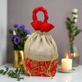 8x9 Jute Design Potli Bag | Gold With Red Colour | Pack Of 10 - Bakeyy.com - India - 8x9 Jute Design Potli Bag | Gold With Red Colour | Pack Of 10 - Default Title