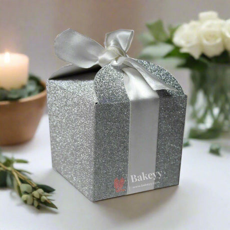 Elegant Glitter Gift Box with Satin Ribbon | Pack of 10 | Perfect for Special Occasions | - Bakeyy.com - India - Elegant Glitter Gift Box with Satin Ribbon | Pack of 10 | Perfect for Special Occasions | - Silver