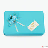 Sky Blue Rectangle Empty Decorative Tin Box | Mixed Bow Designs| 19x11x4.5Cm Tin Box| 1 Piece
