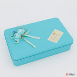 Sky Blue Rectangle Empty Decorative Tin Box | Mixed Bow Designs| 19x11x4.5Cm Tin Box| 1 Piece