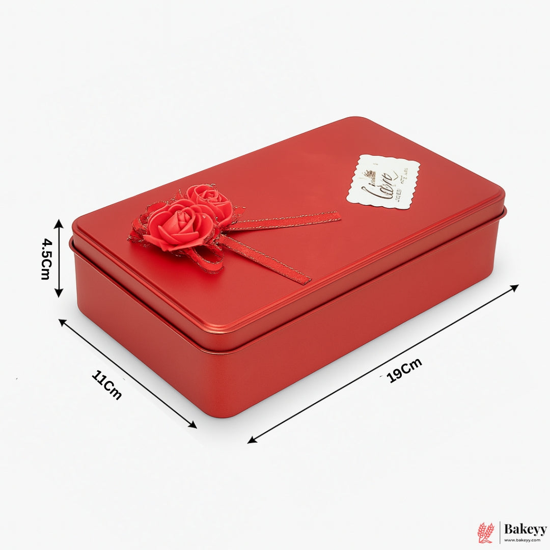 Red Rectangle Empty Decorative Tin Box | Mixed Bow Designs| 19x11x4.5Cm Tin Box| 1 Piece