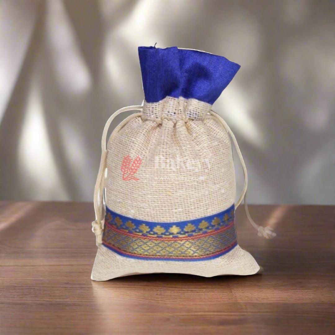 10x14 CM | Elegant Jute Blue Drawstring Gift Bag | Drawstring Bags - Bakeyy.com - India - 10x14 CM | Elegant Jute Blue Drawstring Gift Bag | Drawstring Bags - Pack Of 50 / 4x6 Inch