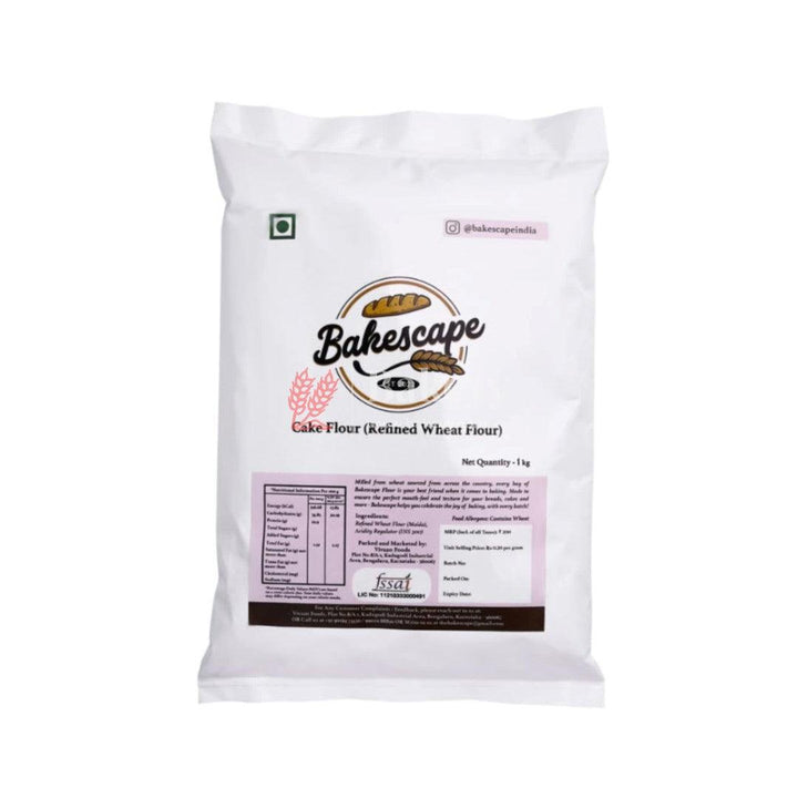 Bakescape Premium Cake Flour(Refined Wheat Flour) (1 kg) | Unbleached, Low Protein | Perfect for Waffles, Cinnamon Rolls & Fluffy Cakes - Bakeyy.com