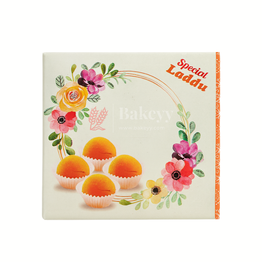 9x9x4 cm | 4 Ladoo sweet box | Premium grey back | Pack of 100