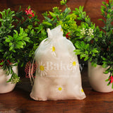 10x14 CM| Floral Designs Organza Potli Bags | Pack of 100 | White Color | Candy Bag