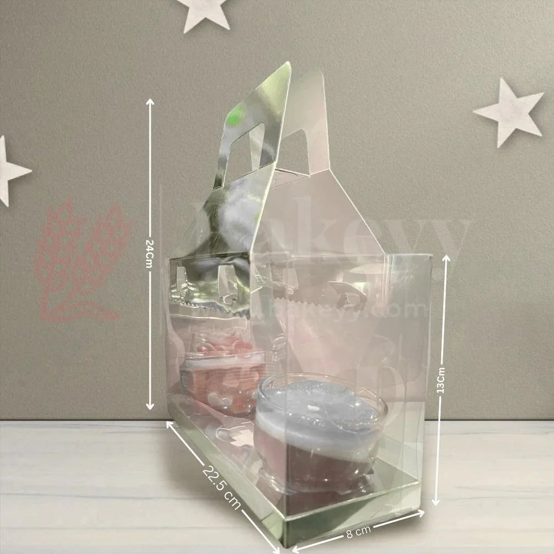3-Cavity Transparent Cupcake Box with Silver Handle | mini hamper box | cupcake gift packaging | plastic cupcake carrier | Pack of 10 - Bakeyy.com - India - 3-Cavity Transparent Cupcake Box with Silver Handle | mini hamper box | cupcake gift packaging | plastic cupcake carrier | Pack of 10 - Default Title