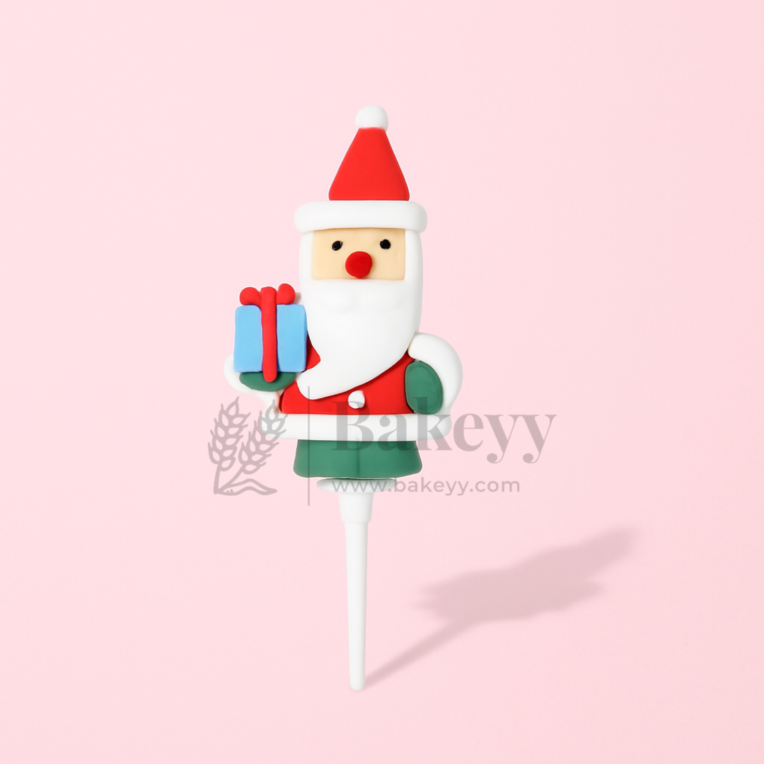 Santa Claus with Blue Gift Cake Topper | Christmas Miniature Figurines | Christmas Decor | Pack of 10
