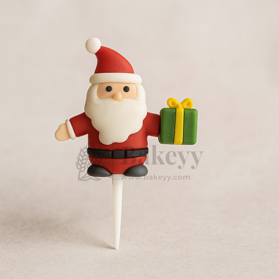 Santa Claus with Green Gift Cake Topper | Christmas Miniature Figurines | Christmas Decor | Pack of 10