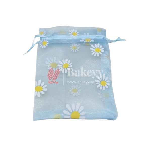9x12 Inch | Floral Designs Organza Potli Bags | Pack of 50 | Sky Blue Color | Candy Bag | Pack of 50 - Bakeyy.com