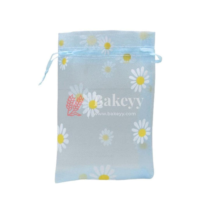 9x12 Inch | Floral Designs Organza Potli Bags | Pack of 50 | Sky Blue Color | Candy Bag | Pack of 50 - Bakeyy.com