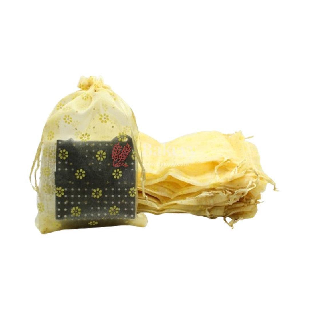 22x31 CM | Floral Designs Organza Potli Bags | Pack of 50 | Yellow Color | Candy Bag - Bakeyy.com - India - 22x31 CM | Floral Designs Organza Potli Bags | Pack of 50 | Yellow Color | Candy Bag - Default Title
