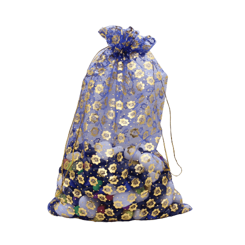 9x12 Inch | Printed Organza Potli Bags | Pack of 40 | Blue Colour | Candy Bag - Bakeyy.com