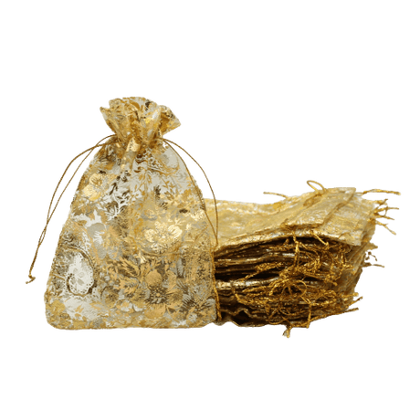 22x31 CM | Printed Organza Potli Bags | Pack of 40 | Gold Colour | Candy Bag - Bakeyy.com - India - 22x31 CM | Printed Organza Potli Bags | Pack of 40 | Gold Colour | Candy Bag - Default Title