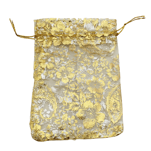9x12 Inch | Printed Organza Potli Bags | Pack of 40 | Gold Colour | Candy Bag - Bakeyy.com