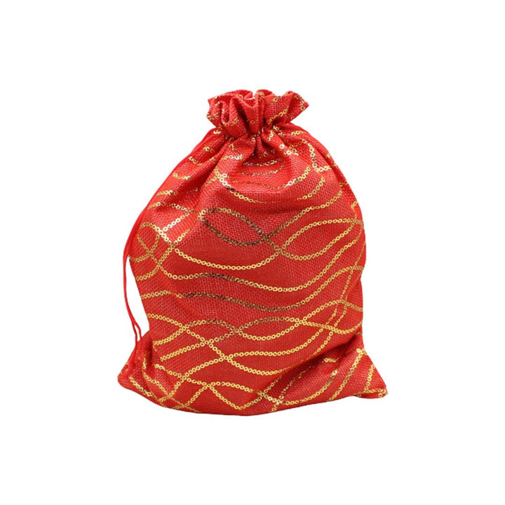 9x12 Red Color Printed | Printed Potli Jute Bag | Gift Return Gifts Bags | Drawstring Bags | Pack Of 10 - Bakeyy.com